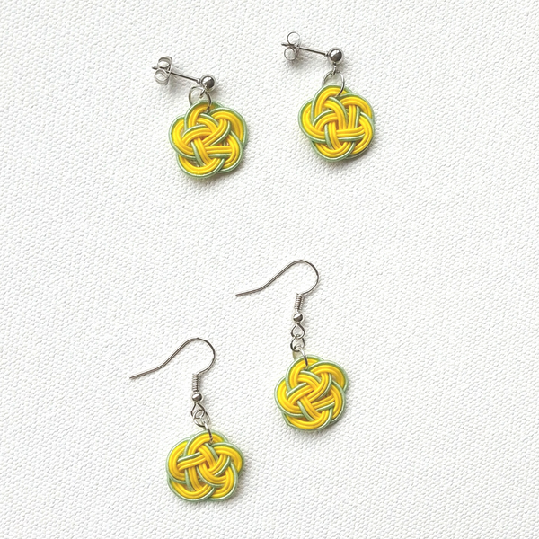 Earrings: Choose Stud or Drop < Washi Paper Strings > - Plum Blossoms [Mint Green x Yellow]