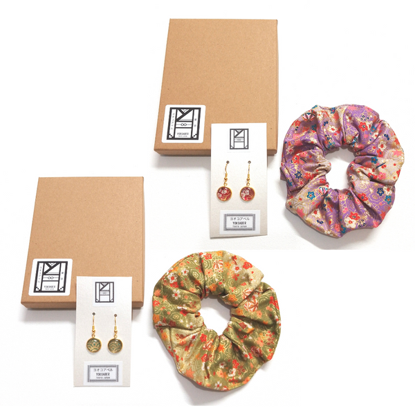 Accessory Gift Set of 2: Scrunchie and Drop Earrings - Botanical Garden and River