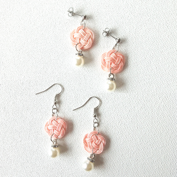 Earrings: Choose Stud or Drop < Washi Paper Strings > - Plum Blossoms [Diamond Pink]