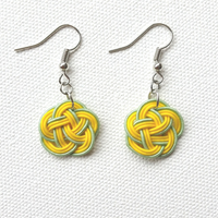 Earrings: Choose Stud or Drop < Washi Paper Strings > - Plum Blossoms [Mint Green x Yellow]