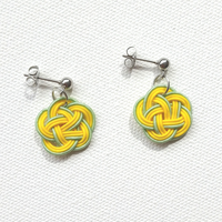 Earrings: Choose Stud or Drop < Washi Paper Strings > - Plum Blossoms [Mint Green x Yellow]