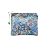 Kimono Coin Purse <Mint Blue> - Blue Hexagons