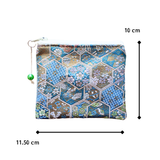 Kimono Coin Purse <Mint Blue> - Blue Hexagons