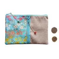 Kimono Passport Case <Grey x Blue> - Cherry Blossoms and Snow Flake Rings