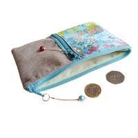 Kimono Passport Case <Grey x Blue> - Cherry Blossoms and Snow Flake Rings