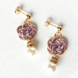 Accessory Gift Set of 2: Hair Accessory and Earrings (Choose from Stud or Drop) - Florist's Dream x Plum Blossoms [Purple]
