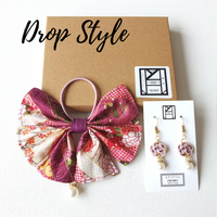 Accessory Gift Set of 2: Hair Accessory and Earrings (Choose from Stud or Drop) - Florist's Dream x Plum Blossoms [Purple]
