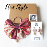 Accessory Gift Set of 2: Hair Accessory and Earrings (Choose from Stud or Drop) - Florist's Dream x Plum Blossoms [Purple]