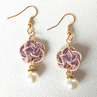 Accessory Gift Set of 2: Hair Accessory and Earrings (Choose from Stud or Drop) - Florist's Dream x Plum Blossoms [Purple]