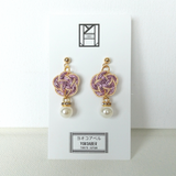 Accessory Gift Set of 2: Hair Accessory and Earrings (Choose from Stud or Drop) - Florist's Dream x Plum Blossoms [Purple]