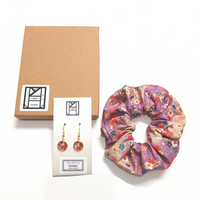 Accessory Gift Set of 2: Scrunchie and Drop Earrings - Botanical Garden and River