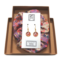 Accessory Gift Set of 2: Scrunchie and Drop Earrings - Botanical Garden and River