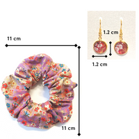 Accessory Gift Set of 2: Scrunchie and Drop Earrings - Botanical Garden and River