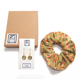 Accessory Gift Set of 2: Scrunchie and Drop Earrings - Botanical Garden and River