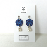 Earrings: Choose Stud or Drop < Washi Paper Strings > - Plum Blossoms [Navy x Blue]