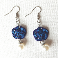 Earrings: Choose Stud or Drop < Washi Paper Strings > - Plum Blossoms [Navy x Blue]