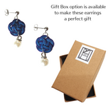 Earrings: Choose Stud or Drop < Washi Paper Strings > - Plum Blossoms [Navy x Blue]