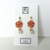 Earrings: Choose Stud or Drop < Washi Paper Strings > - Plum Blossoms [Red x Gold]