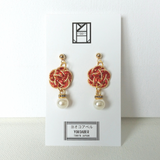 Earrings: Choose Stud or Drop < Washi Paper Strings > - Plum Blossoms [Red x Gold]