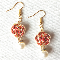 Earrings: Choose Stud or Drop < Washi Paper Strings > - Plum Blossoms [Red x Gold]