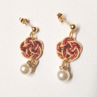 Earrings: Choose Stud or Drop < Washi Paper Strings > - Plum Blossoms [Red x Gold]